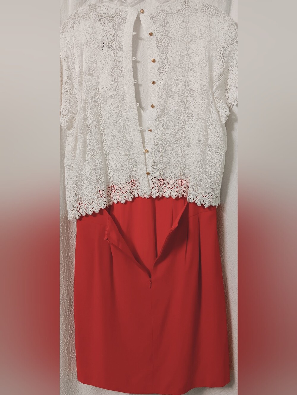 NWT Sezane white lace and red colorblock dress, size 42 - Picture 5 of 15
